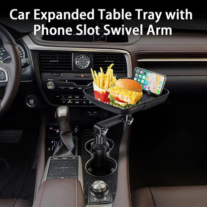 Car Tray Table Drink Holder 360-Degree Rotation Universal Car Expanded Swivel Table Tray with Phone Slot Arm Car Supplies